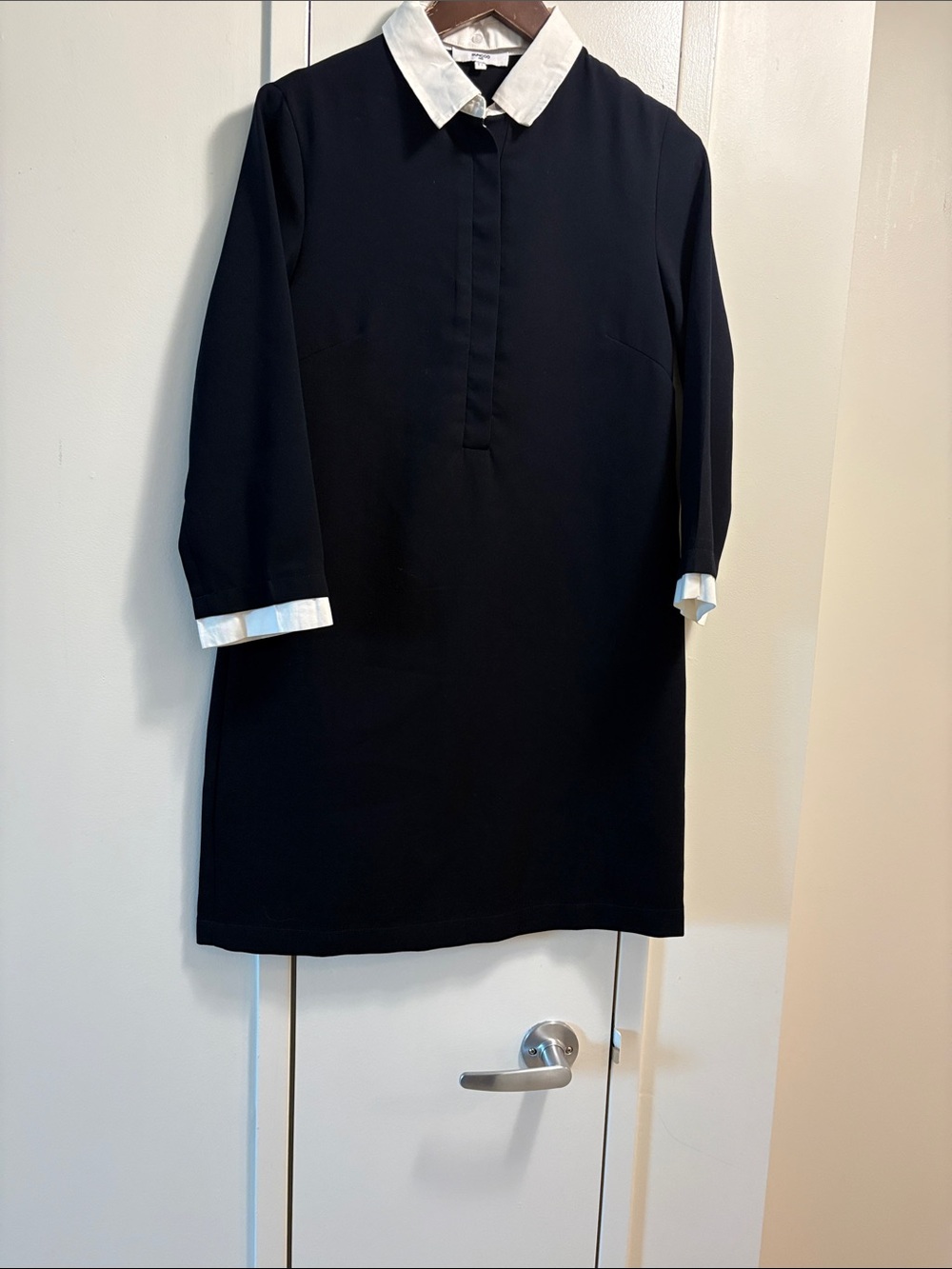 Suncoo Paris NWOT. Black Shift Dress with White Collar and Cuffs